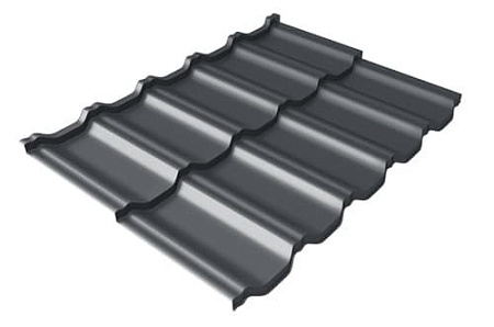 Металлочерепица Гранд Лайн / Grand Line, коллекция Kvinta Уно (модульная), 0.5 Satin Zn 140, цвет RAL 7024 (мокрый асфальт)